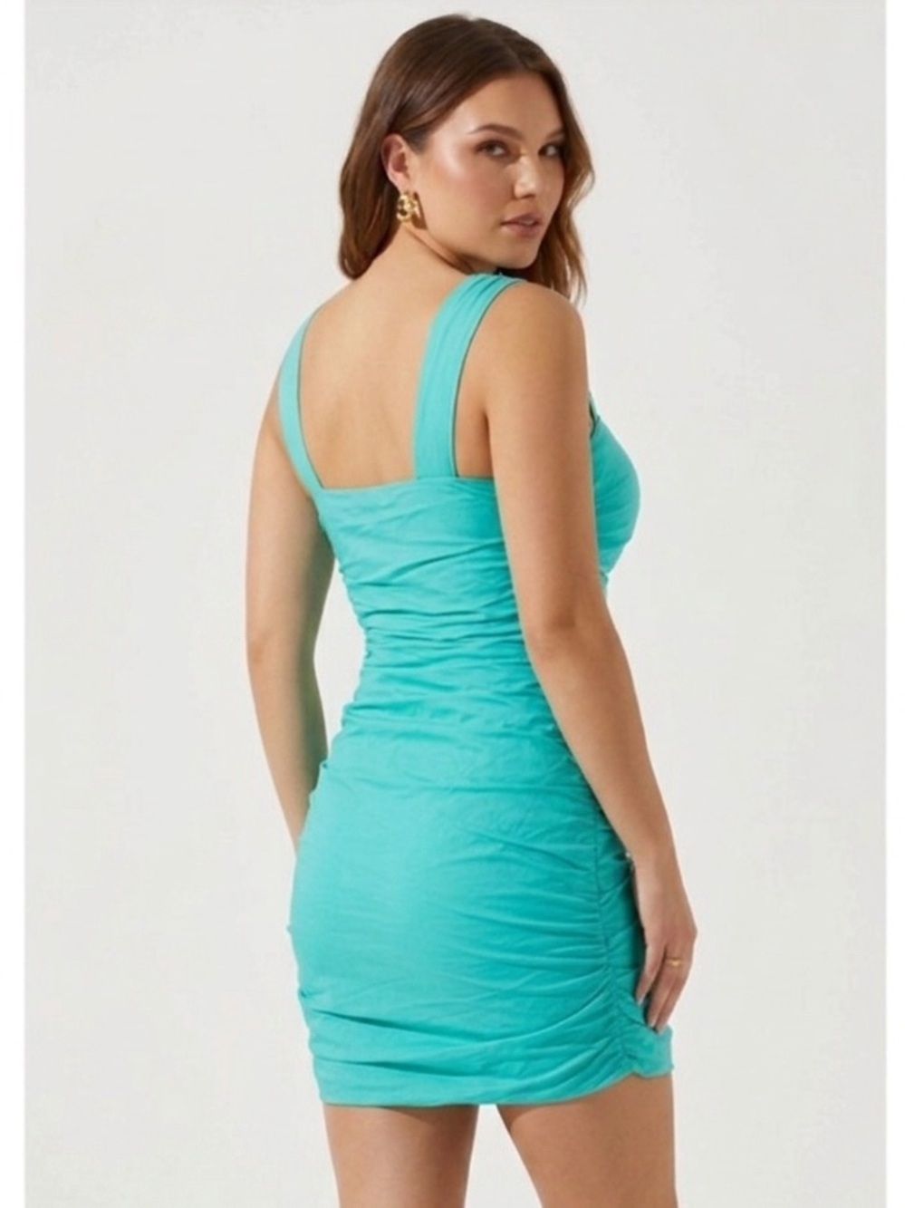 ASTR THE LABEL Turquoise Ruched Square-Neck Dress - Picture 5 of 9